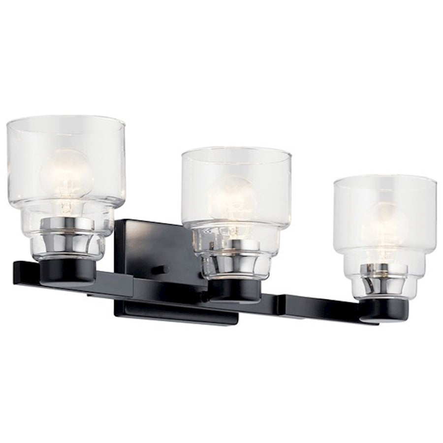 Kichler Vionnet 24" 3 Light Vanity Light with Clear Glass, Black - 55012BK