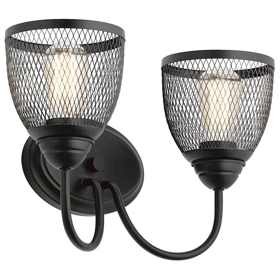 Kichler Voclain 16" 2 Light Vanity Light with Mesh Shade, Black - 55042BK