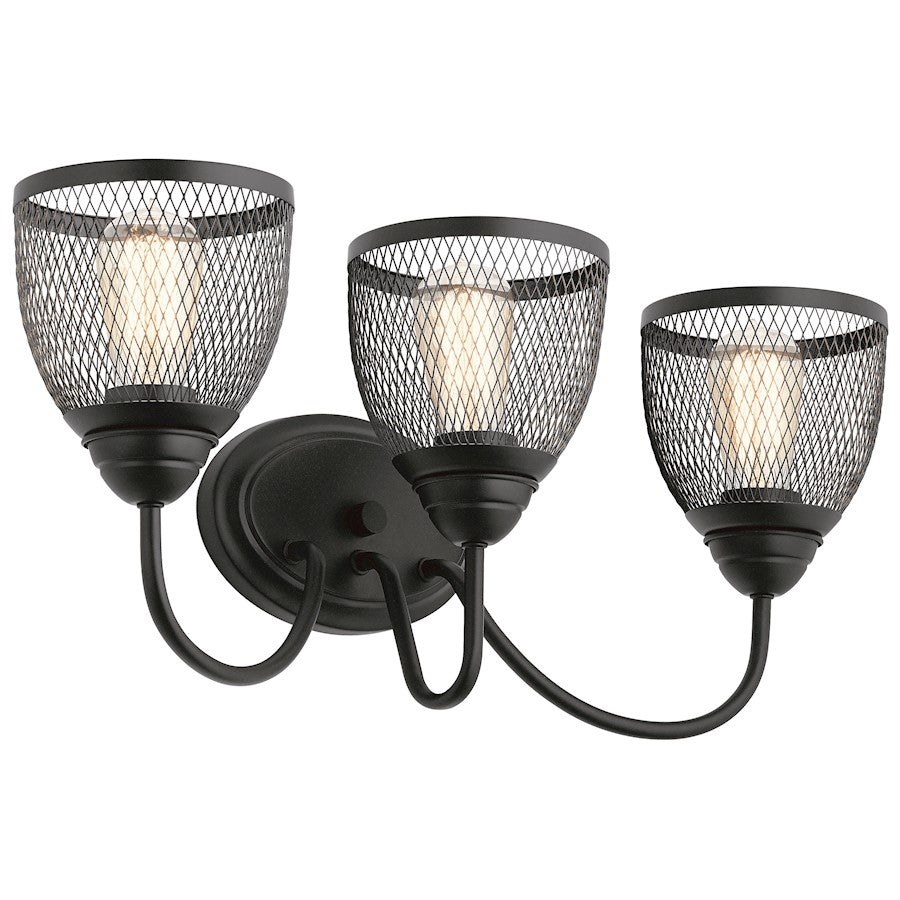 Kichler Voclain 24" 3 Light Vanity Light with Mesh Shade, Black - 55043BK