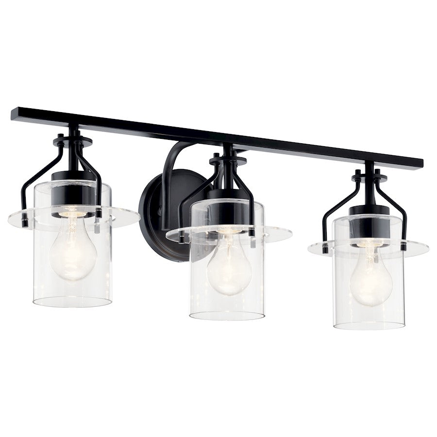 Kichler Everett 3 Light Bath Light, Black/Clear - 55079BK