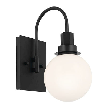 Kichler Hex 12" 1 Light Wall Sconce, Black/Opal Glass - 55149BK