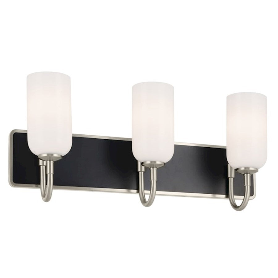 Kichler Solia 24" 3 Light Vanity, Brushed Nickel/Black/Opal Glass - 55163NI