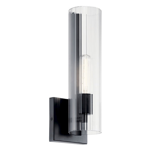 Kichler Jemsa 14" 1 Light Wall Sconce, Black/Clear Fluted Glass - 55165BK