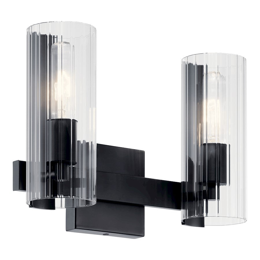 Kichler Jemsa 13.75" 2 Light Vanity, Black/Clear Fluted Glass - 55167BK