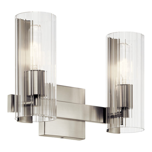 Kichler Jemsa 13.75" 2 Light Vanity, Brushed Nickel/Clear Fluted - 55167NI