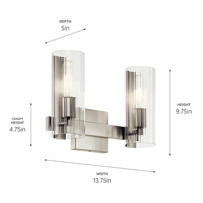 14" 2 Light Bathroom Vanity Light, Brushed Nickel