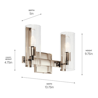 14" 2 Light Bathroom Vanity Light, Polished Nickel