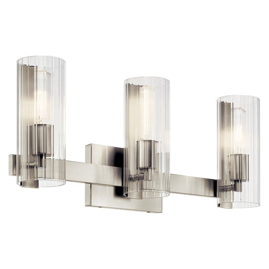 Kichler Jemsa 22.75" 3 Light Vanity, Brushed Nickel/Clear Fluted - 55168NI