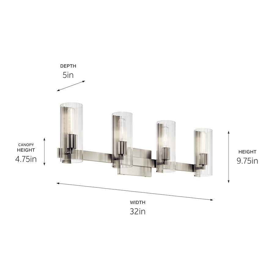 32" 4 Light Bathroom Vanity Light, Brushed Nickel