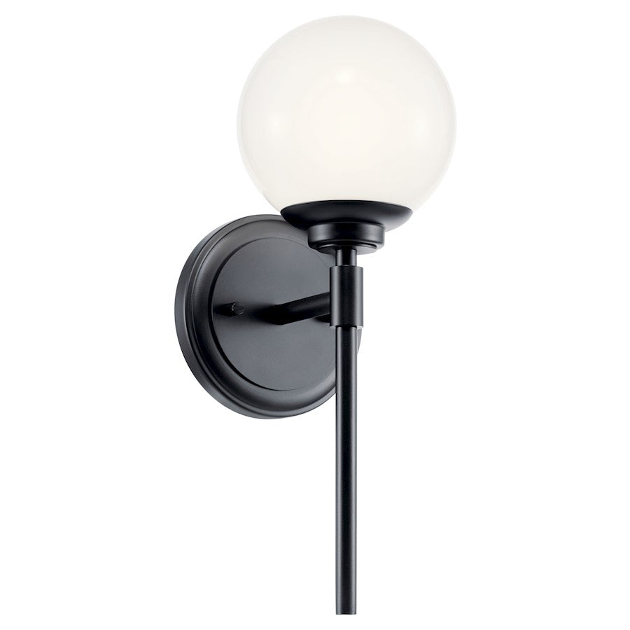 Kichler Benno 13.75" 1 Light Wall Sconce, Black/Opal Glass - 55170BK