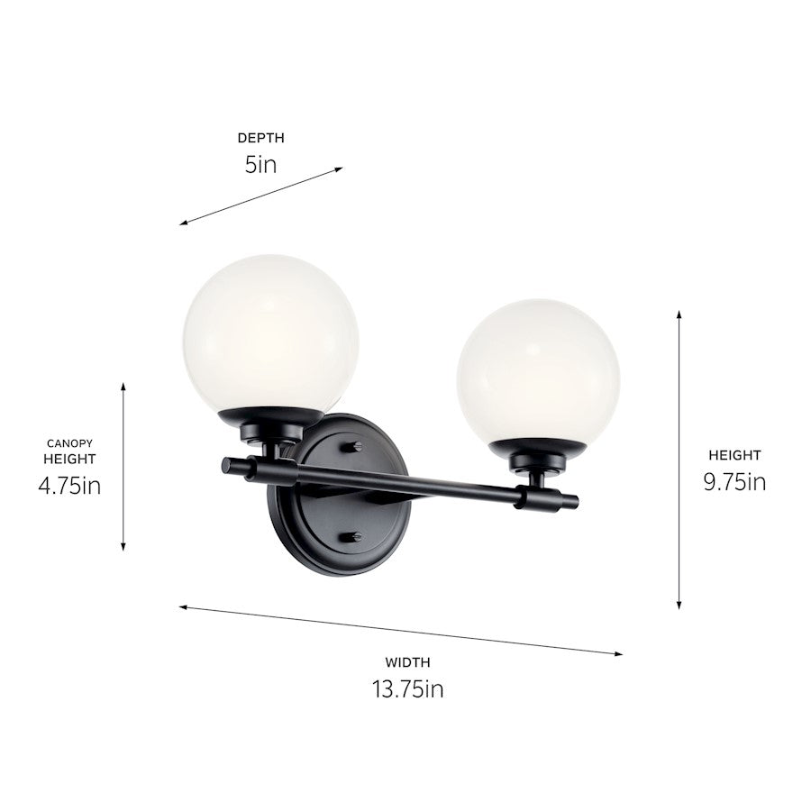 14.75" 2 Light Bathroom Vanity Light, Black