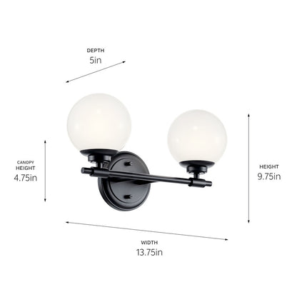 14.75" 2 Light Bathroom Vanity Light, Black