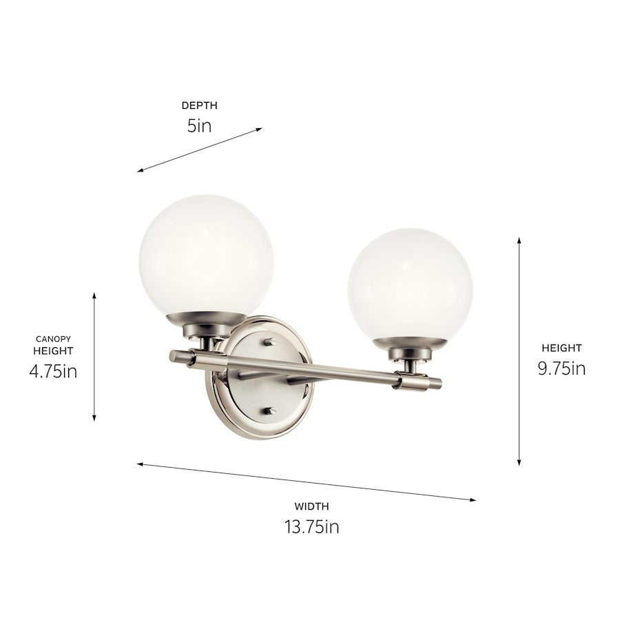 14.75" 2 Light Bathroom Vanity Light, Nickel