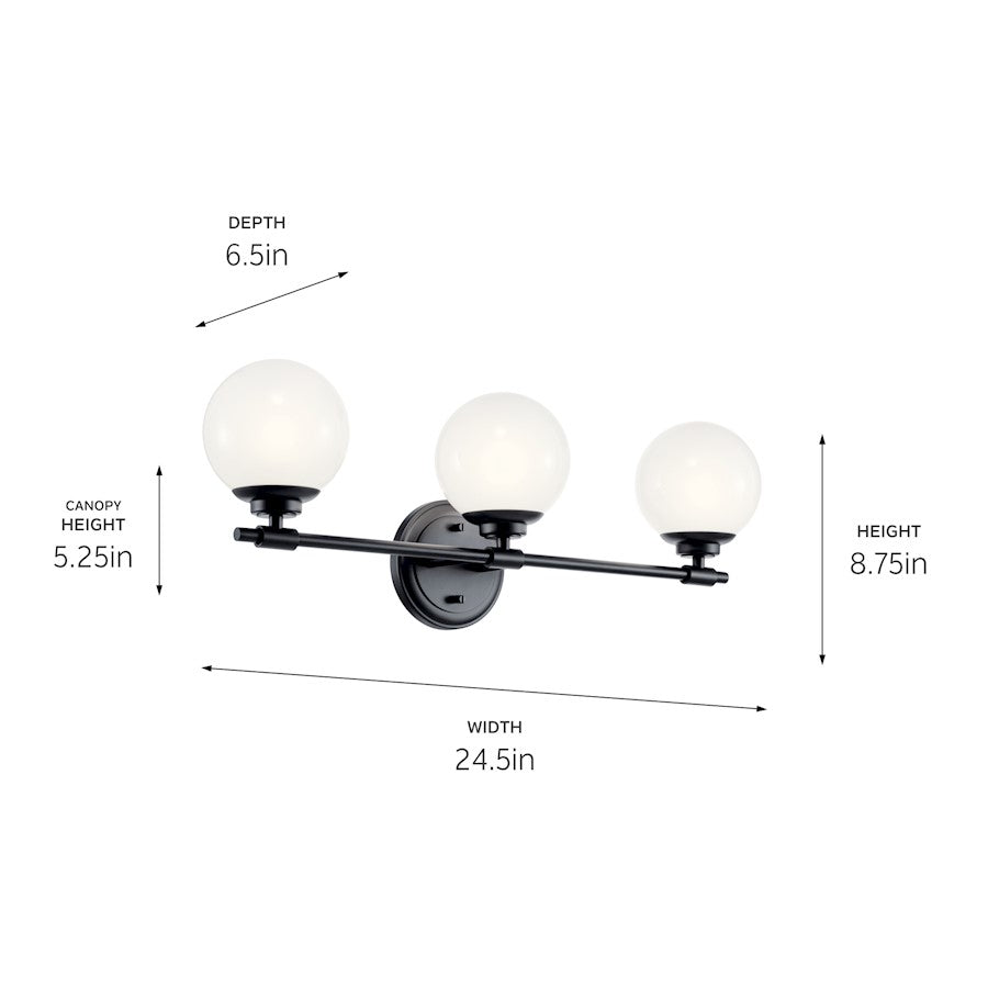 24.5" 3 Light Bathroom Vanity Light, Black