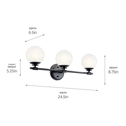 24.5" 3 Light Bathroom Vanity Light, Black