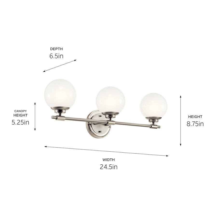 24.5" 3 Light Bathroom Vanity Light, Nickel