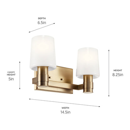 15" 2 Light Bathroom Vanity Light, Champagne Bronze