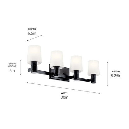 30" 4 Light Bathroom Vanity Light, Black