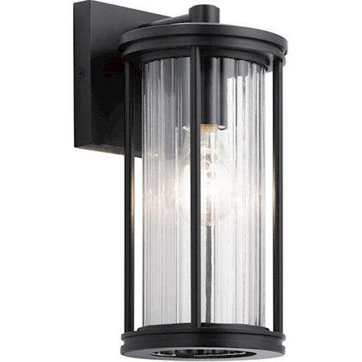 Kichler Barras 11.5" 1 Light Outdoor Wall Light, Ribbed Glass, Black - 59022BK