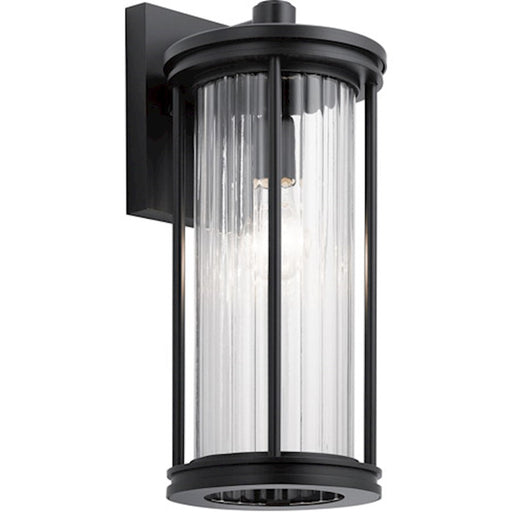 Kichler Barras 16" 1 Light Outdoor Wall Light, Ribbed Glass, Black - 59023BK