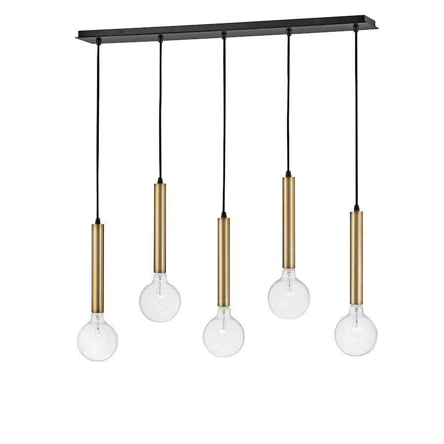 5 Light Linear Chandelier, Lacquered Brass