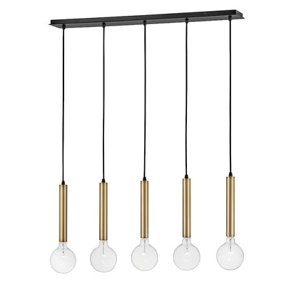 5 Light Linear Chandelier, Lacquered Brass