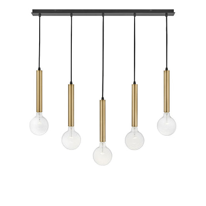 5 Light Linear Chandelier, Lacquered Brass