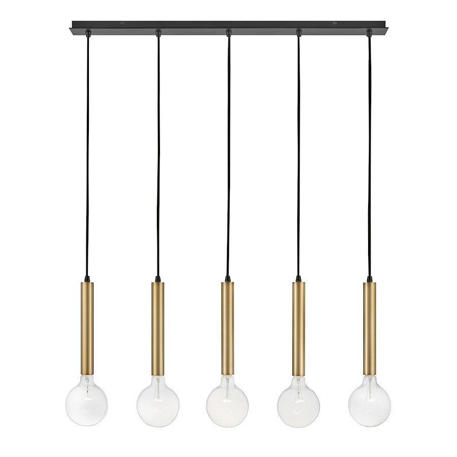 5 Light Linear Chandelier, Lacquered Brass