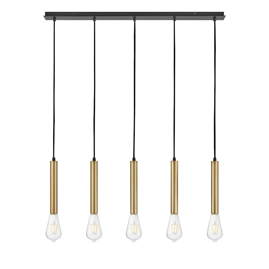 5 Light Linear Chandelier, Lacquered Brass