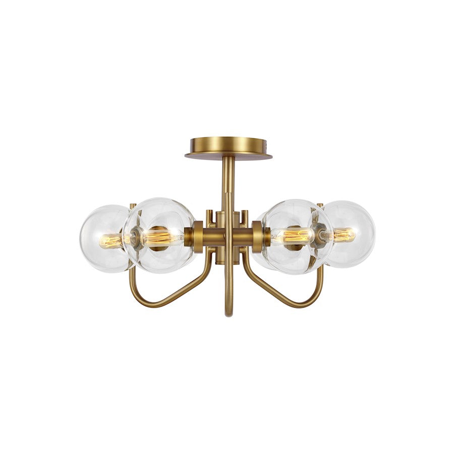 Ellen Verne 6 Light Semi-Flush Mount, Burnished Brass/Clear - EF1036BBS