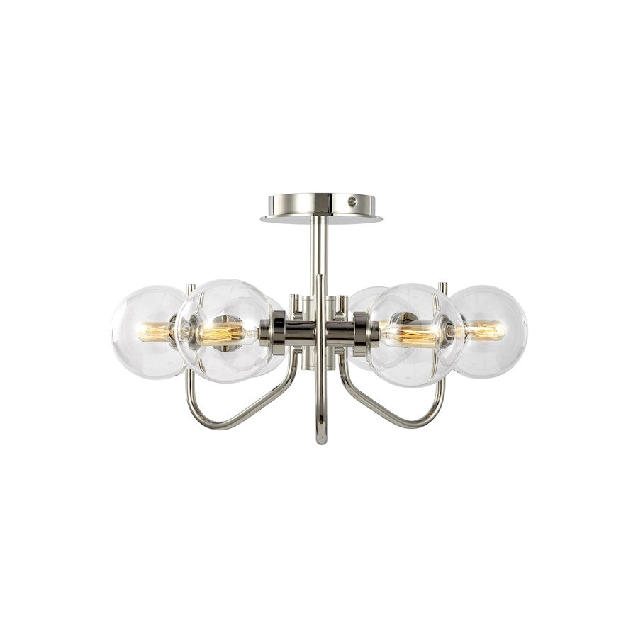 Ellen Verne 6 Light Semi-Flush Mount, Polished Nickel/Clear - EF1036PN