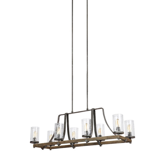 8 Light Island Chandelier, Oak