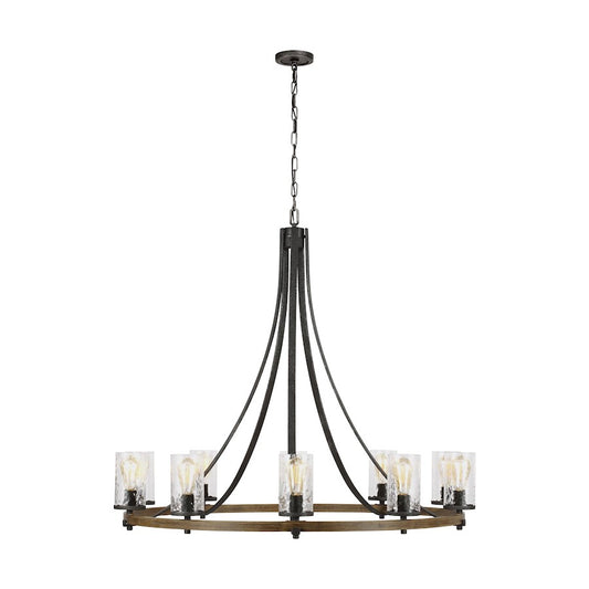 10 Light Chandelier, Oak