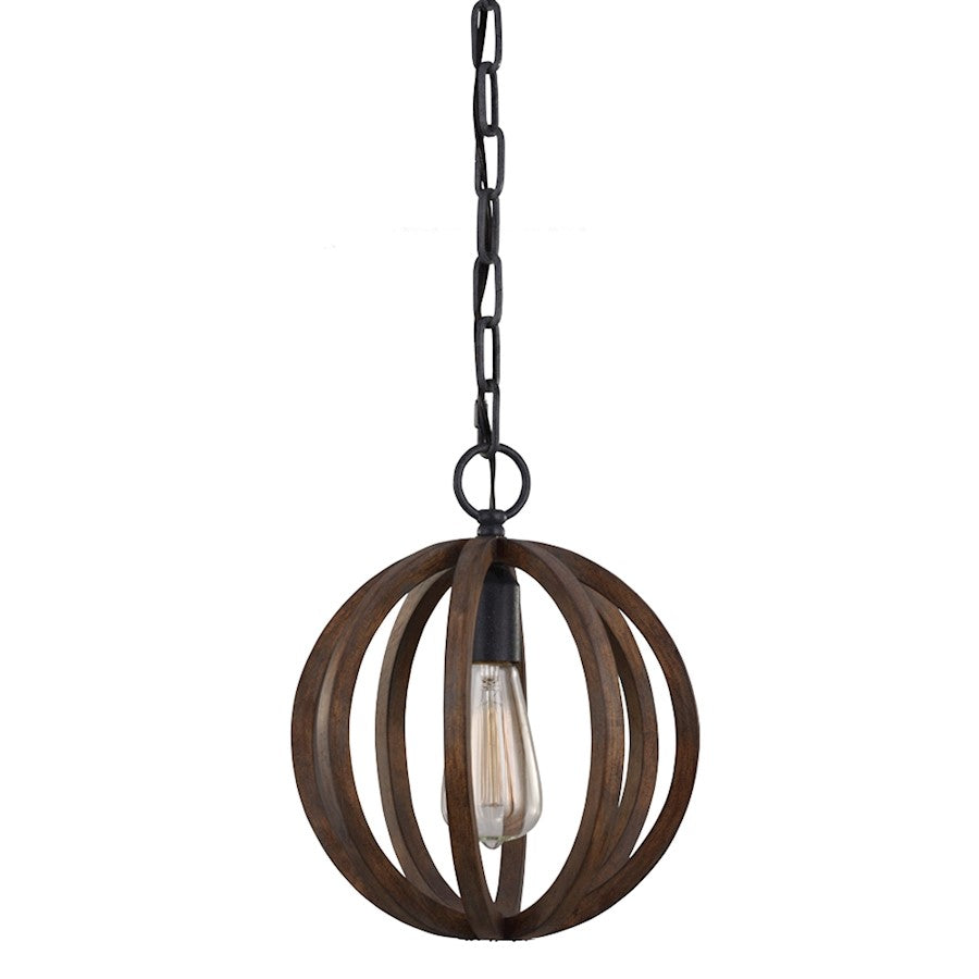 1 Light Mini Pendant, Weather Oak Wood