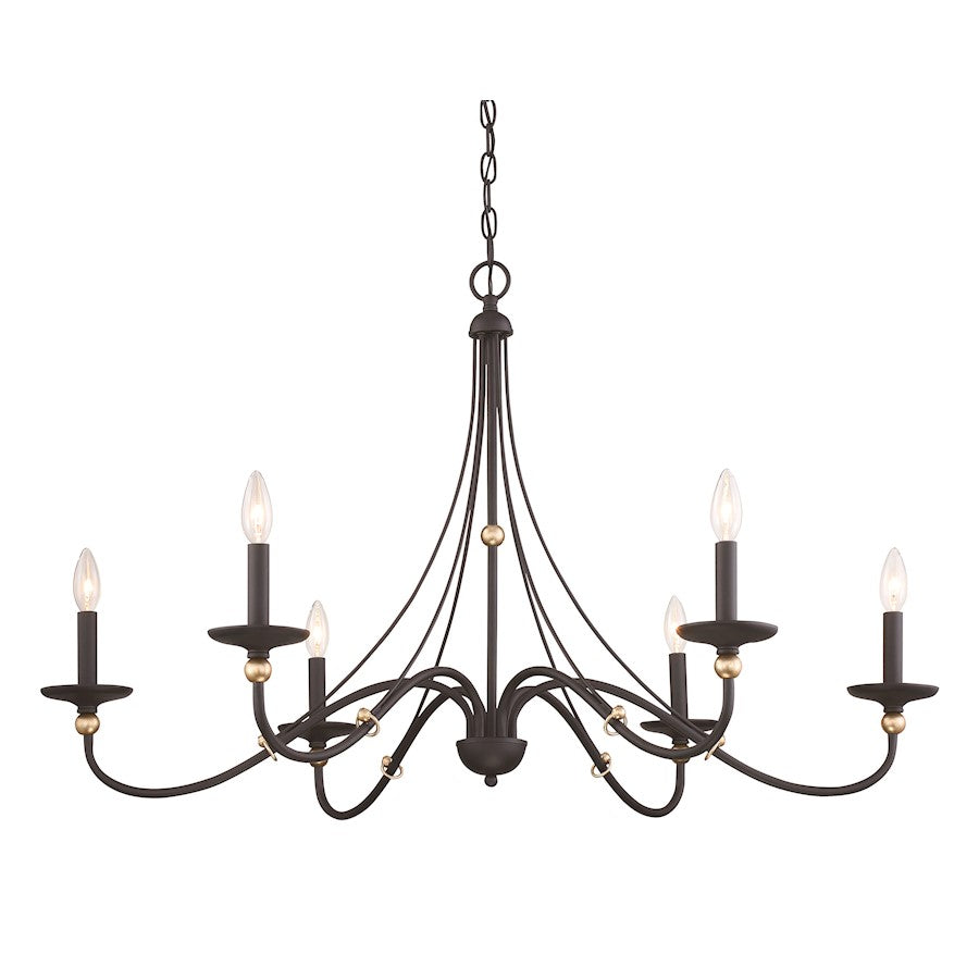 Minka Lavery Westchester 6 Lt Chandelier, Coal/Skyline Gold Leaf - 1046-677