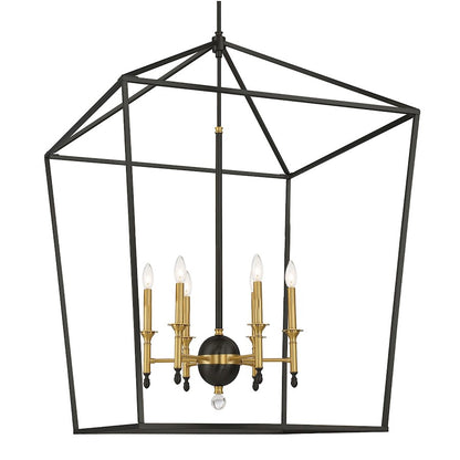 6 Light Pendant, Coal/Soft Brass