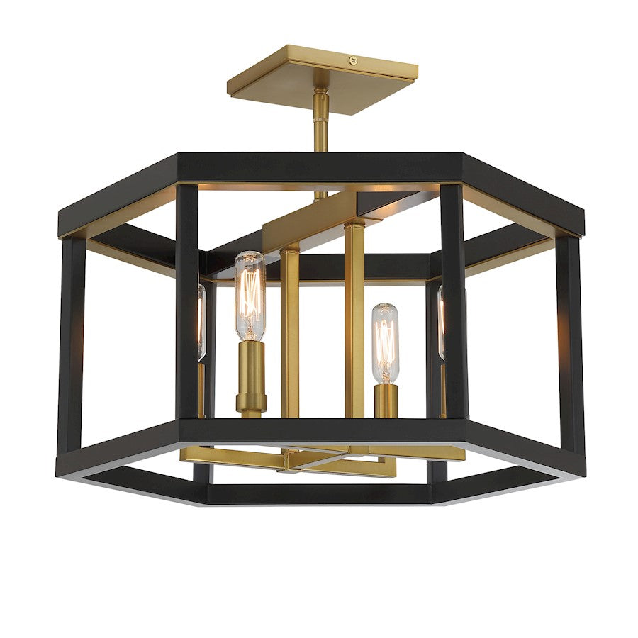 Minka Lavery Union Estates 4 Light Semi Flush Mount, Coal/Soft Brass - 2114-726