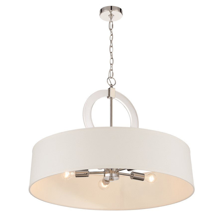 Minka Lavery Cape Coral 5 Light Pendant, Polished Nickel/White - 2152-613