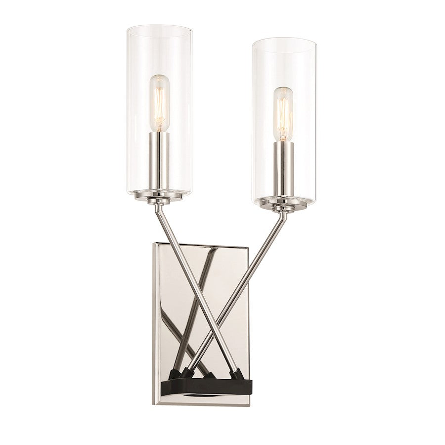 Minka Lavery Highland Crossing 2 Light Wall Sconce, Coal/Nickel/Clear - 2492-572