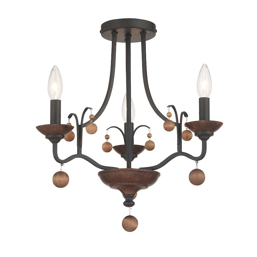 Minka Lavery Colonial Charm 3Lt Semi Flush Mount, Bronze/Walnut Acce - 2662-723