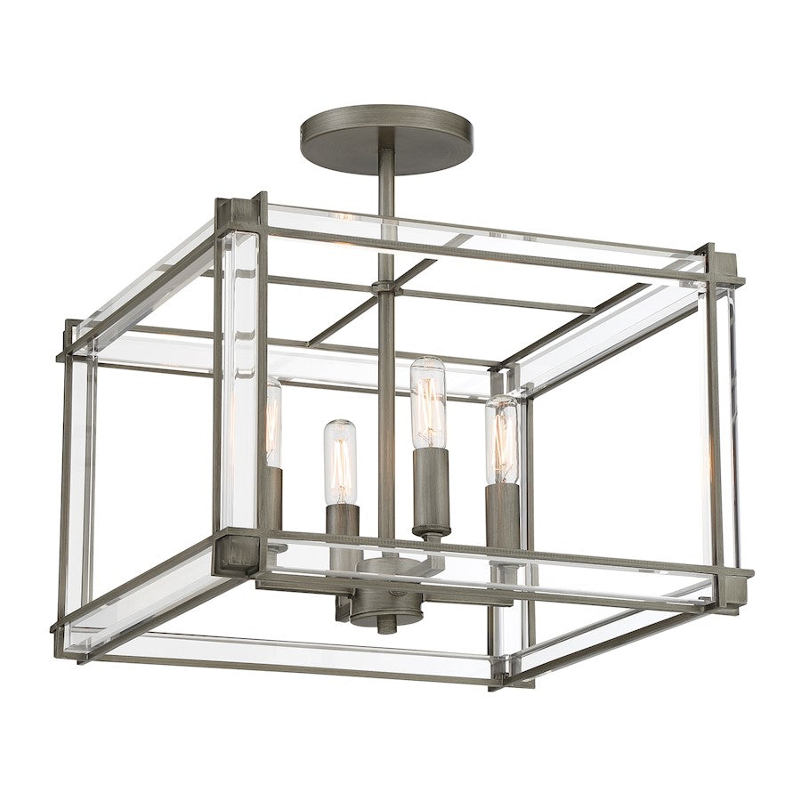 Minka Lavery Langen Square 4 Light Semi Flush Mount, Antique Nickel - 3859-756