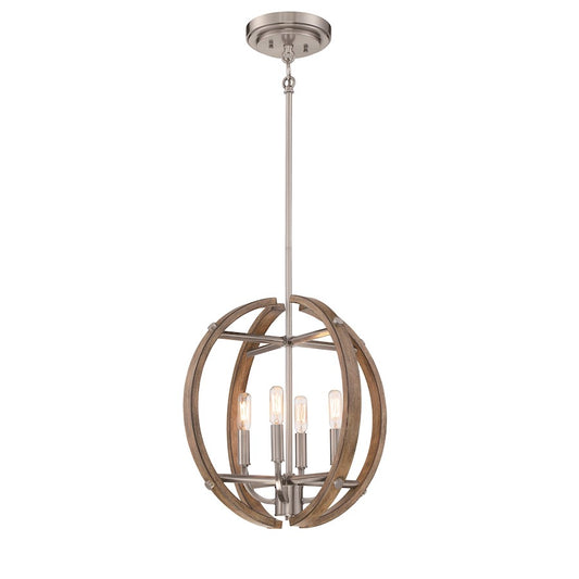 Minka Lavery Country Estates 4 Light 16.5"Pendant, Wood/Nickel - 4012-280