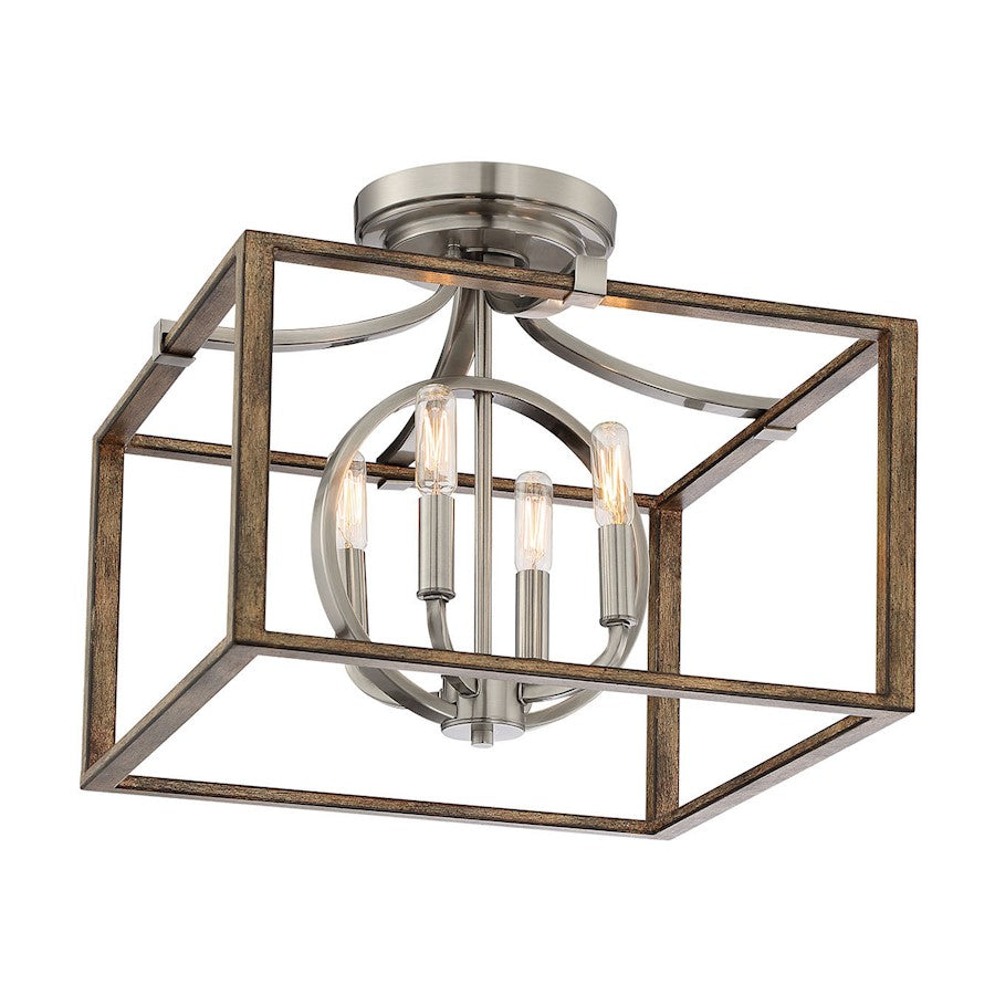 Minka Lavery Country Estates 4 Light Semi Flush, Wood/Nickel - 4013-280