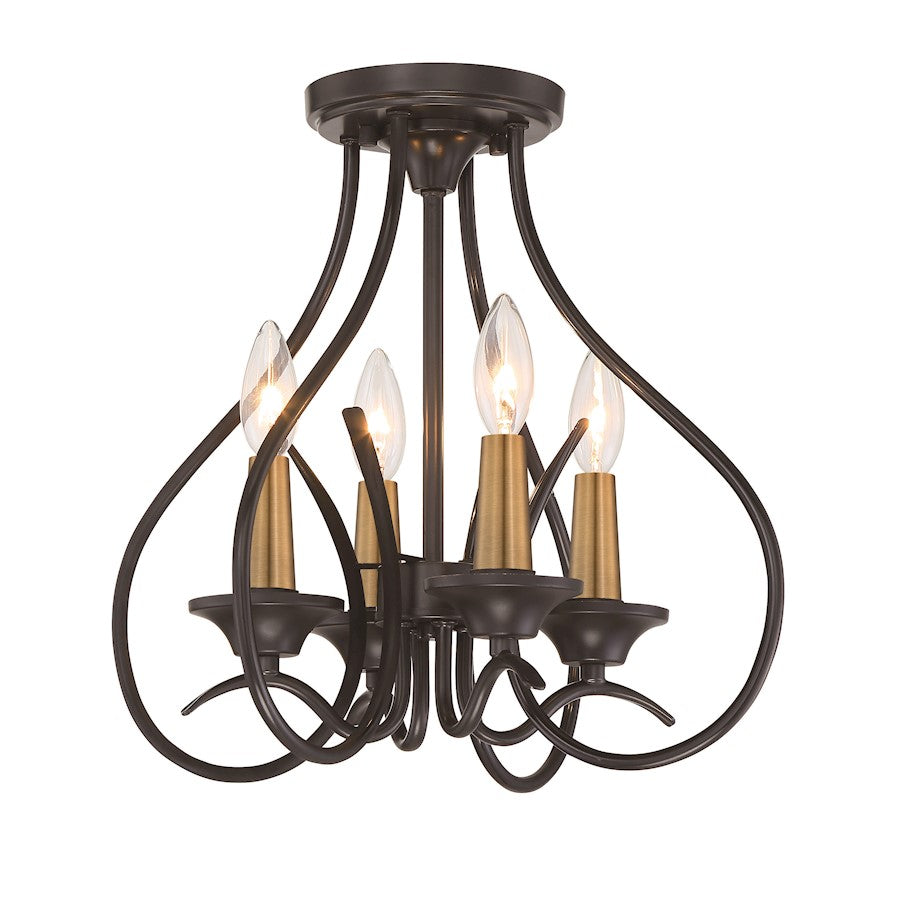 Minka Lavery La Courbe 4 Light Semi Flush, Coal/Antique Brass - 4078-676