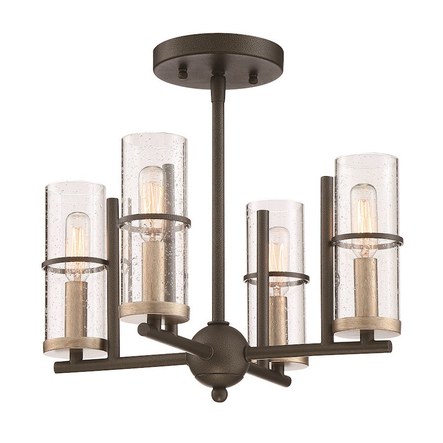 Minka Lavery Sussex Court 4 Light Semi Flush, Smoked Iron/Gold - 4085-107