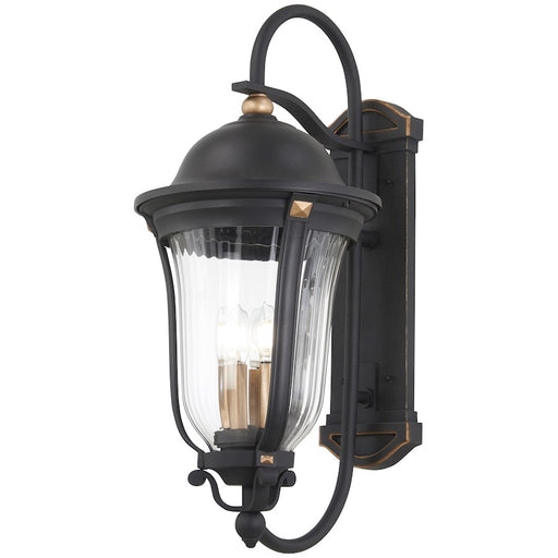 Great Outdoors Peale Street 3 Light Wall, Coal/Gold/Clear Ribbed - 73233-738