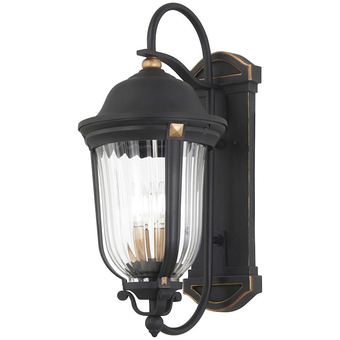 Great Outdoors Peale Street 4 Light Wall, Coal/Gold/Clear Ribbed - 73234-738
