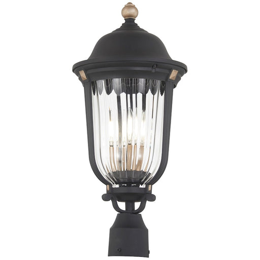 Great Outdoors Peale Street 3 Light Post, Coal/Gold/Clear Ribbed - 73238-738