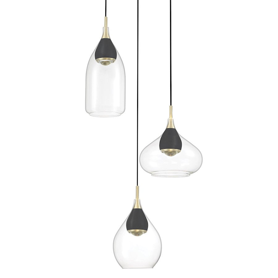 3 Light LED Pendant, Coal/Gold