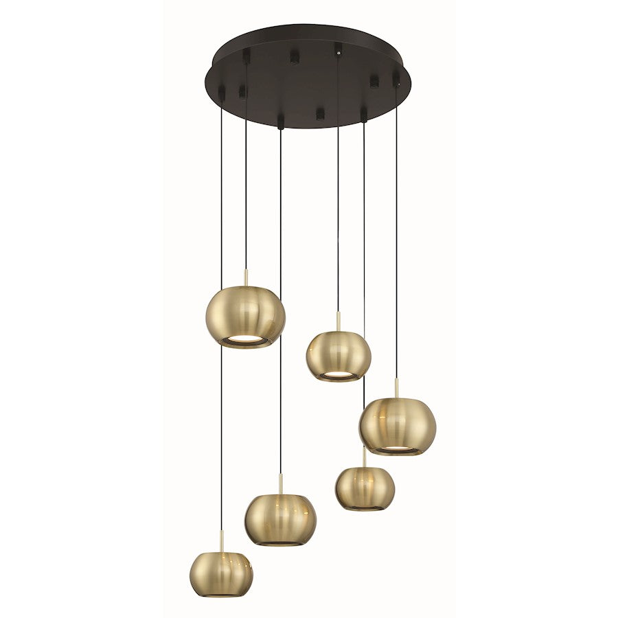 Minka George Kovacs Halo 6 Light LED Pan Pendant, Coal/Gold - P5474-884-L